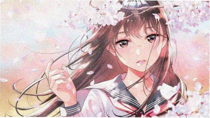 动漫少女图片·藕荷雨巷中撑伞回眸的少女插画